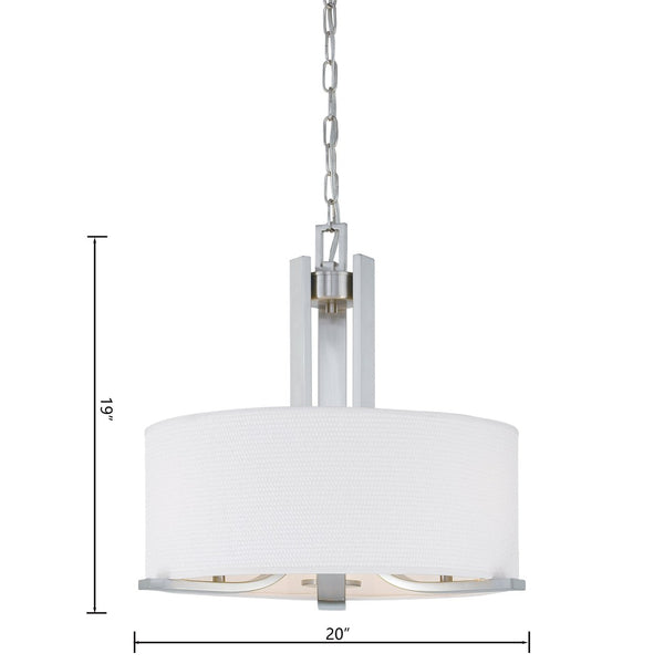 Atlas Pendenza 20" Wide 3-Light Chandelier - Transitional Brushed Nickel with Fabric & Glass Shades CL11294-NK