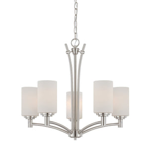 Atlas Pittman 5-Light Chandelier - Modern Frosted Glass Design for Stylish Ambient Illumination Indoors Brushed Nickel 24'' CL11298-NK