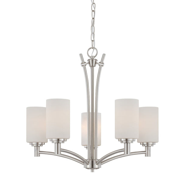 Atlas Pittman 5-Light Chandelier - Modern Frosted Glass Design for Stylish Ambient Illumination Indoors Brushed Nickel 24'' CL11298-NK