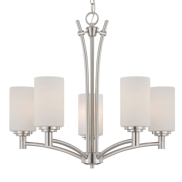 Atlas Pittman 5-Light Chandelier - Modern Frosted Glass Design for Stylish Ambient Illumination Indoors Brushed Nickel 24'' CL11298-NK