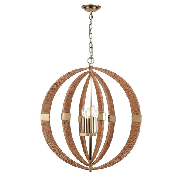Atlas Pyrus 27" Wide 4-Light Chandelier - Organic Rattan & Gold Metal for Modern Nordic Elegance CL11302-BN