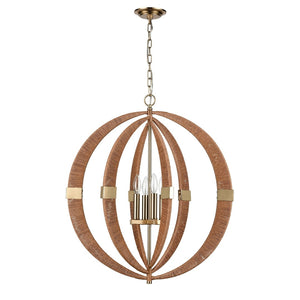 Atlas Pyrus 27" Wide 4-Light Chandelier - Organic Rattan & Gold Metal for Modern Nordic Elegance CL11302-BN