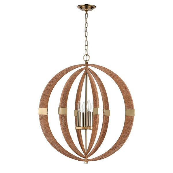 Atlas Pyrus 27" Wide 4-Light Chandelier - Organic Rattan & Gold Metal for Modern Nordic Elegance CL11302-BN
