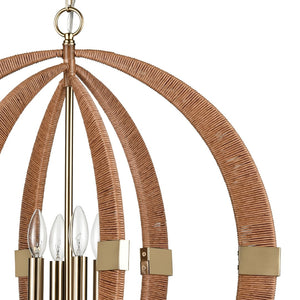Atlas Pyrus 27" Wide 4-Light Chandelier - Organic Rattan & Gold Metal for Modern Nordic Elegance CL11302-BN