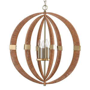 Atlas Pyrus 27" Wide 4-Light Chandelier - Organic Rattan & Gold Metal for Modern Nordic Elegance CL11302-BN