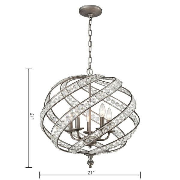Atlas Renaissance 21'' 5-Light Chandelier - Elegant Weathered Zinc Finish with Crystal Accents for Luxe Lighting CL11308-GY