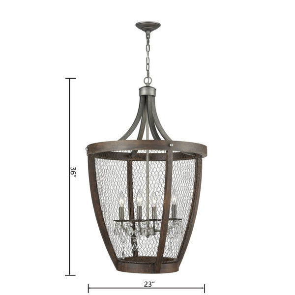 Atlas Renaissance 4-Light Chandelier - Rustic Elegance with Crystal Drops for Timeless Interior Style Weathered Zinc 23'' CL11310-BN