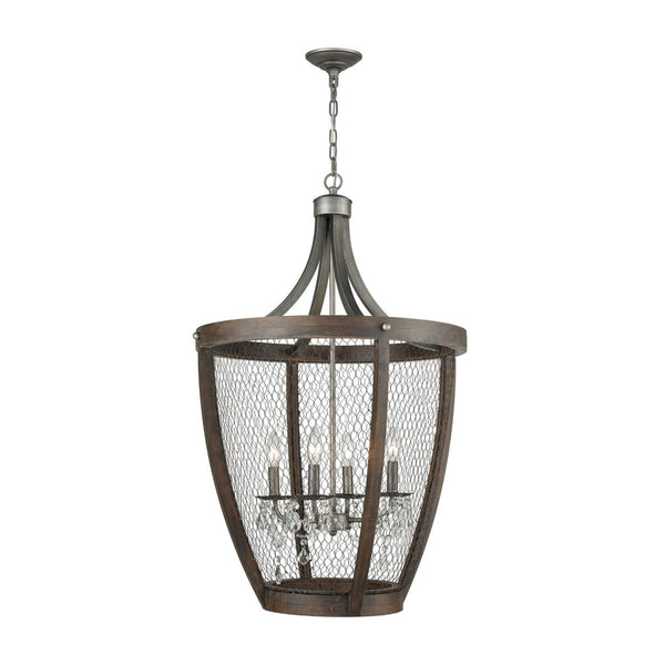 Atlas Renaissance 4-Light Chandelier - Rustic Elegance with Crystal Drops for Timeless Interior Style Weathered Zinc 23'' CL11310-BN