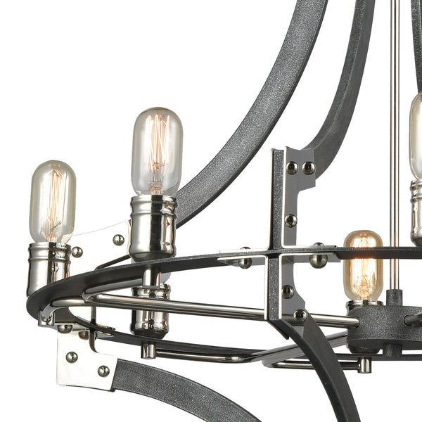 Atlas Riveted 28'' Wide 8-Light Chandelier - Industrial Elegance in Silverdust Iron with Polished Accents CL11315-SV
