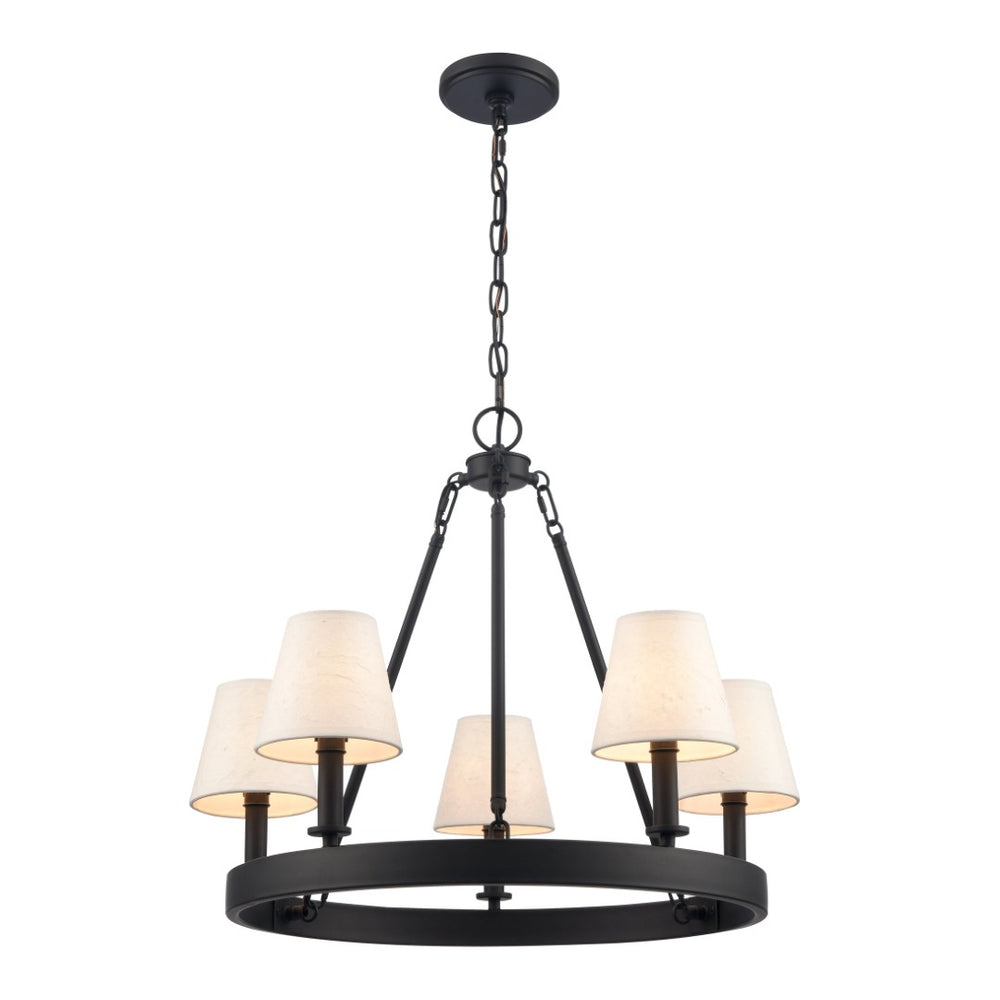 Atlas Rydell 24.5" Wide 5-Light Chandelier - Timeless Charm with Woven Shades for Stunning Ambiance Matte Black and Parchment CL11320-BK