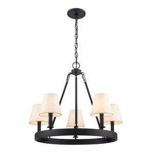 Atlas Rydell 24.5" Wide 5-Light Chandelier - Timeless Charm with Woven Shades for Stunning Ambiance Matte Black and Parchment CL11320-BK