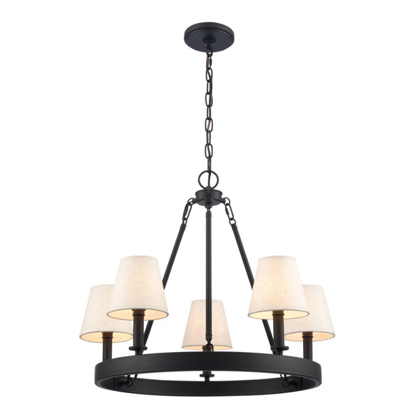 Atlas Rydell 24.5" Wide 5-Light Chandelier - Timeless Charm with Woven Shades for Stunning Ambiance Matte Black and Parchment CL11320-BK