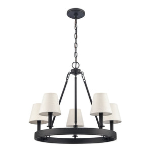 Atlas Rydell 24.5" Wide 5-Light Chandelier - Timeless Charm with Woven Shades for Stunning Ambiance Matte Black and Parchment CL11320-BK