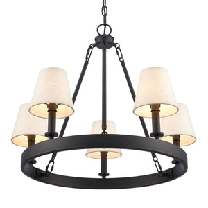 Atlas Rydell 24.5" Wide 5-Light Chandelier - Timeless Charm with Woven Shades for Stunning Ambiance Matte Black and Parchment CL11320-BK
