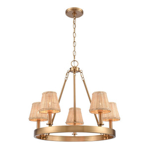 Atlas Rydell 24.5" Wide 5-Light Chandelier - Timeless Charm with Woven Shades for Stunning Ambiance Brushed Gold and Rattan CL11320-GD