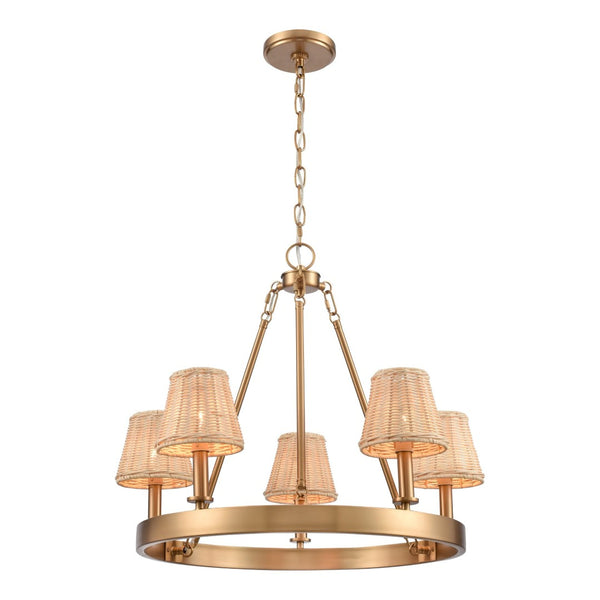 Atlas Rydell 24.5" Wide 5-Light Chandelier - Timeless Charm with Woven Shades for Stunning Ambiance Brushed Gold and Rattan CL11320-GD