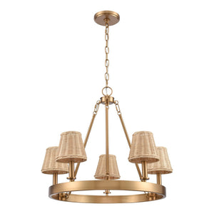 Atlas Rydell 24.5" Wide 5-Light Chandelier - Timeless Charm with Woven Shades for Stunning Ambiance Brushed Gold and Rattan CL11320-GD