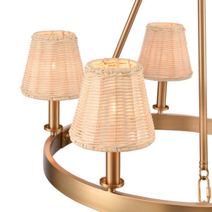 Atlas Rydell 24.5" Wide 5-Light Chandelier - Timeless Charm with Woven Shades for Stunning Ambiance Brushed Gold and Rattan CL11320-GD