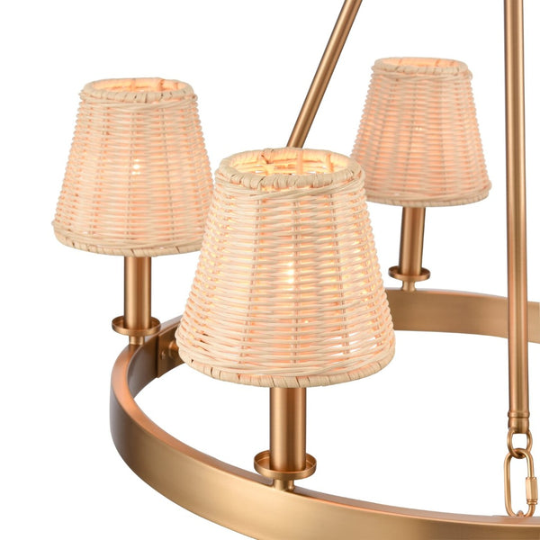 Atlas Rydell 24.5" Wide 5-Light Chandelier - Timeless Charm with Woven Shades for Stunning Ambiance Brushed Gold and Rattan CL11320-GD