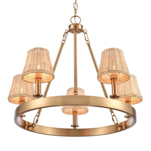 Atlas Rydell 24.5" Wide 5-Light Chandelier - Timeless Charm with Woven Shades for Stunning Ambiance Brushed Gold and Rattan CL11320-GD
