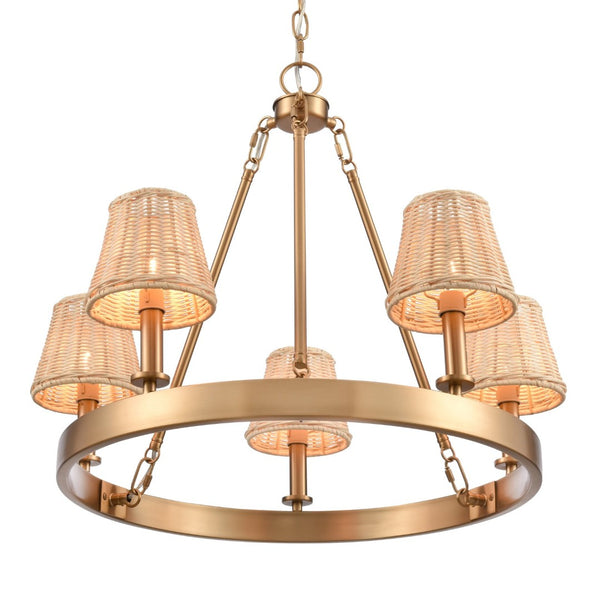 Atlas Rydell 24.5" Wide 5-Light Chandelier - Timeless Charm with Woven Shades for Stunning Ambiance Brushed Gold and Rattan CL11320-GD
