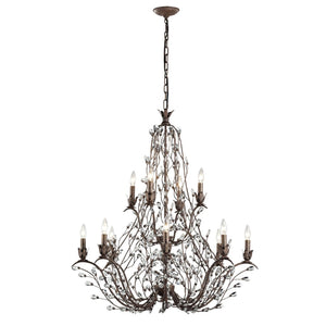 Atlas Sagemore 37'' Wide 12-Light Chandelier - Rustic Bronzed Elegance with Crystal Accents & Vines CL11321-BZ