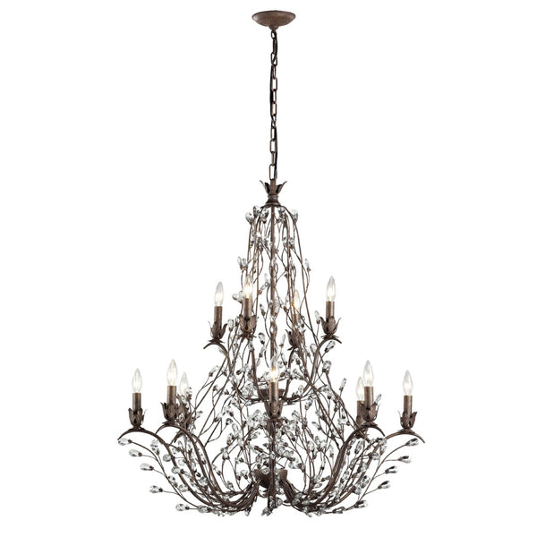 Atlas Sagemore 37'' Wide 12-Light Chandelier - Rustic Bronzed Elegance with Crystal Accents & Vines CL11321-BZ