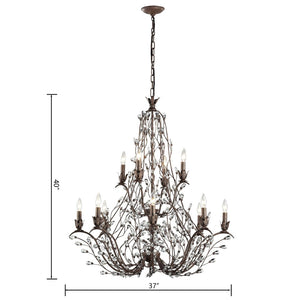 Atlas Sagemore 37'' Wide 12-Light Chandelier - Rustic Bronzed Elegance with Crystal Accents & Vines CL11321-BZ