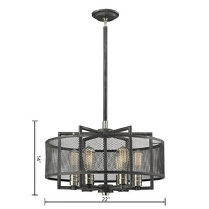 Atlas Slatington Industrial 6-Light Chandelier with Wire Mesh Accents for a Bold, Modern Interior Design Brushed Nickel 22'' CL11332-BK