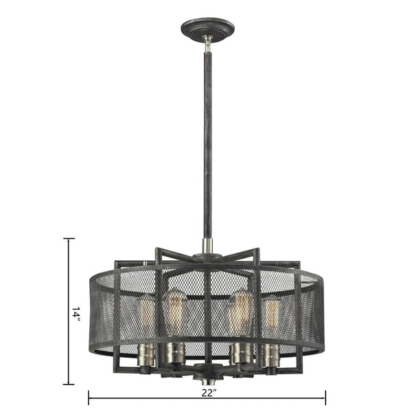 Atlas Slatington Industrial 6-Light Chandelier with Wire Mesh Accents for a Bold, Modern Interior Design Brushed Nickel 22'' CL11332-BK