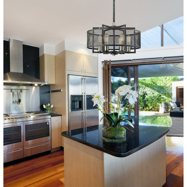 Atlas Slatington Industrial 6-Light Chandelier with Wire Mesh Accents for a Bold, Modern Interior Design Brushed Nickel 22'' CL11332-BK