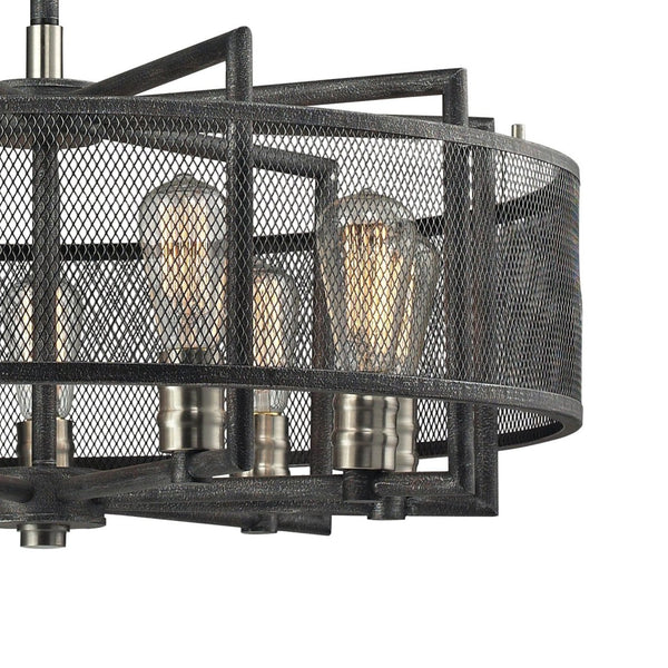 Atlas Slatington Industrial 6-Light Chandelier with Wire Mesh Accents for a Bold, Modern Interior Design Brushed Nickel 28'' CL11333-BK
