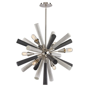 Atlas Solara 6-Light Chandelier - Modern Elegance with Dynamic Wood Spindles for Contemporary Spaces Polished Nickel 28'' CL11336-NK