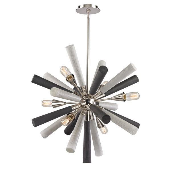 Atlas Solara 6-Light Chandelier - Modern Elegance with Dynamic Wood Spindles for Contemporary Spaces Polished Nickel 28'' CL11336-NK