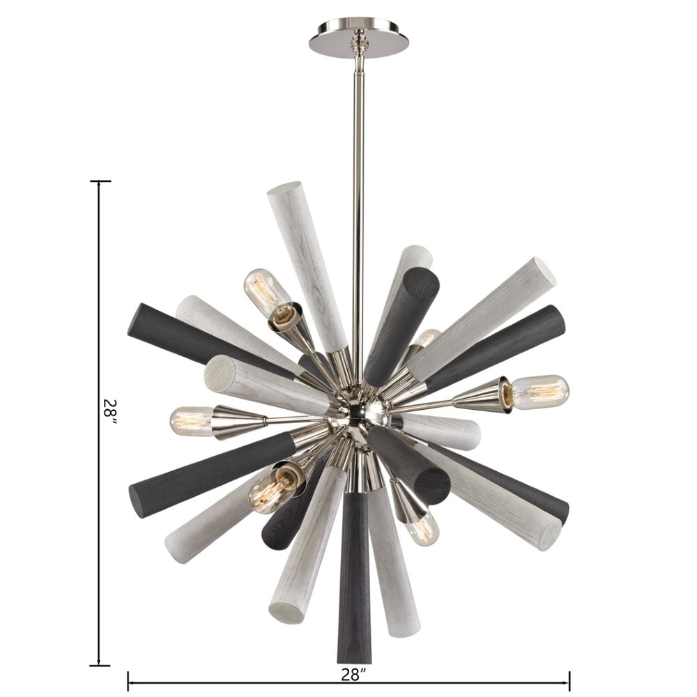 Atlas Solara 6-Light Chandelier - Modern Elegance with Dynamic Wood Spindles for Contemporary Spaces Polished Nickel 28'' CL11336-NK