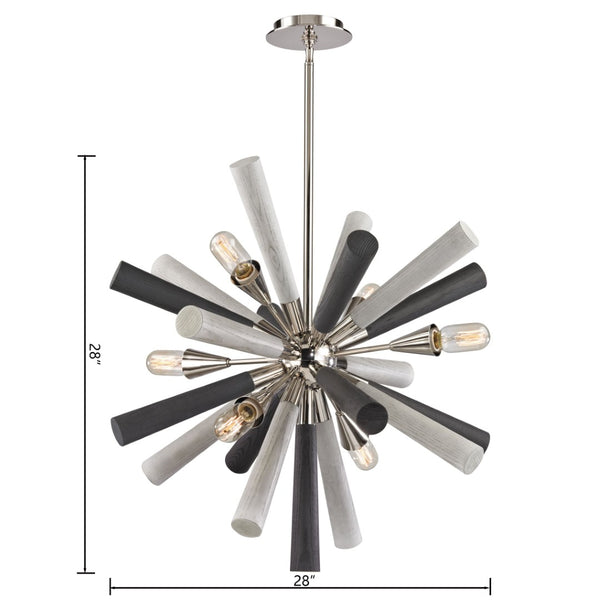 Atlas Solara 6-Light Chandelier - Modern Elegance with Dynamic Wood Spindles for Contemporary Spaces Polished Nickel 28'' CL11336-NK