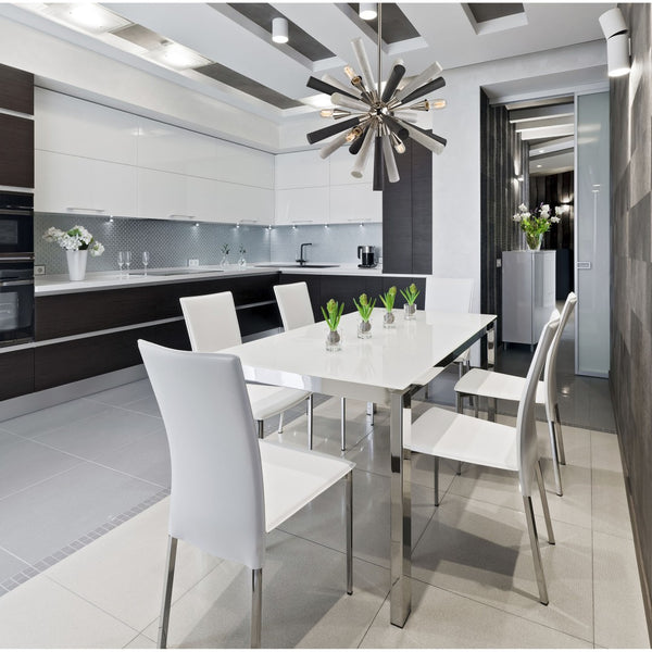 Atlas Solara 6-Light Chandelier - Modern Elegance with Dynamic Wood Spindles for Contemporary Spaces Polished Nickel 28'' CL11336-NK