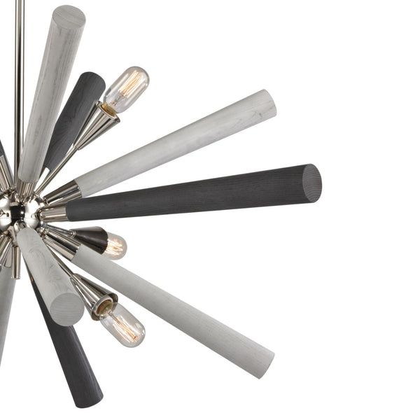 Atlas Solara 6-Light Chandelier - Modern Elegance with Dynamic Wood Spindles for Contemporary Spaces Polished Nickel 44'' CL11337-NK