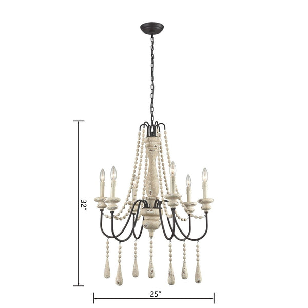Atlas Sommieres 25" Wide 6-Light Chandelier - Antique French Cream Elegance for Modern Interiors CL11338-CR
