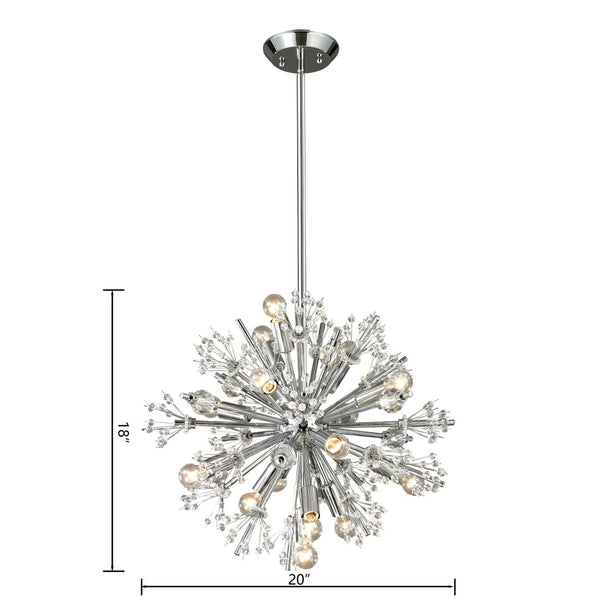 Atlas Starburst Chandelier - 15-Light Mid-Century Modern Design for Stunning Indoor Illumination & Style Polished Chrome 20'' CL11343-CH