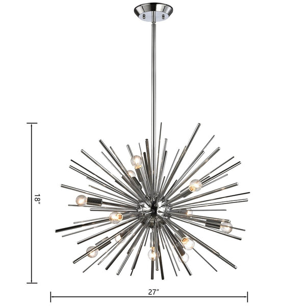 Atlas Starburst Chandelier - 15-Light Mid-Century Modern Design for Stunning Indoor Illumination & Style Polished Chrome 27'' CL11345-CH