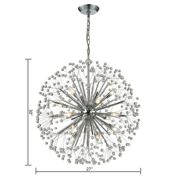 Atlas Starburst Chandelier - Iconic Mid-Century Modern Design with 16 Lights & Crystal Sphere Accents Polished Chrome 27'' CL11346-CH
