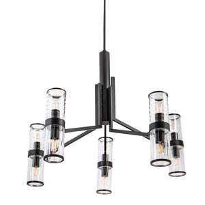 Atlas Stripe 10-Light Chandelier - Bold Contemporary Design with Dual Glass Shades for Modern Spaces Matte Black CL11352-BK