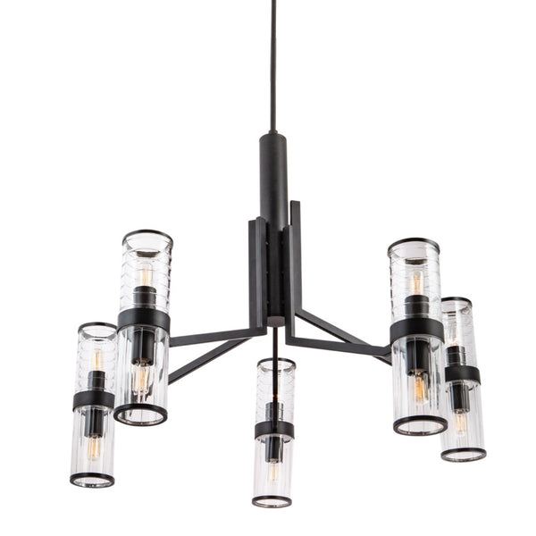 Atlas Stripe 10-Light Chandelier - Bold Contemporary Design with Dual Glass Shades for Modern Spaces Matte Black CL11352-BK
