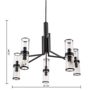 Atlas Stripe 10-Light Chandelier - Bold Contemporary Design with Dual Glass Shades for Modern Spaces Matte Black CL11352-BK
