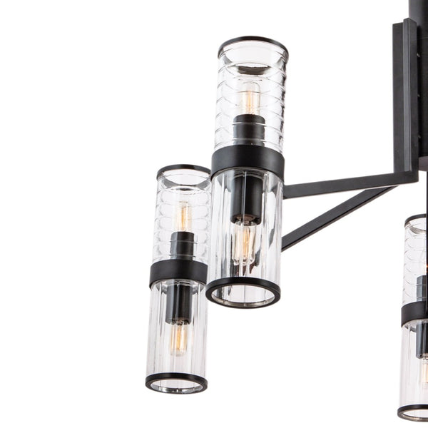 Atlas Stripe 10-Light Chandelier - Bold Contemporary Design with Dual Glass Shades for Modern Spaces Matte Black CL11352-BK
