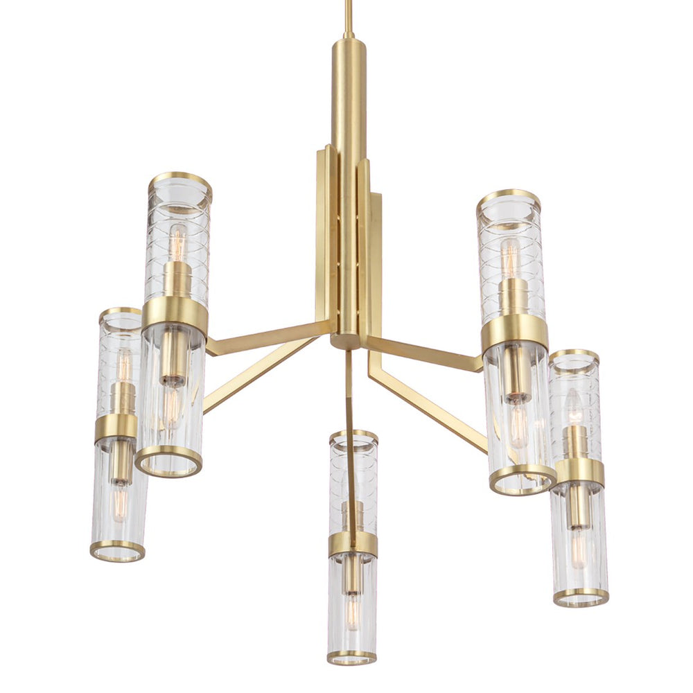 Atlas Stripe 10-Light Chandelier - Bold Contemporary Design with Dual Glass Shades for Modern Spaces Satin Brass CL11352-BS