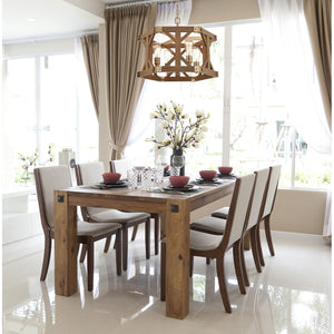 Atlas Structure 23" Wide 4-Light Chandelier - Rustic Post-and-Beam Design with Satin Brass & Oak Accents CL11353-BS