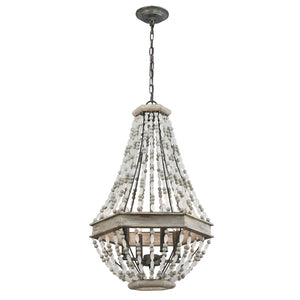 Atlas Summerton 4-Light Chandelier - Coastal Charm with Graywashed Wood Frame and Elegant Bead Detailing Washed Gray 18'' CL11354-GY