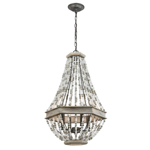 Atlas Summerton 4-Light Chandelier - Coastal Charm with Graywashed Wood Frame and Elegant Bead Detailing Washed Gray 18'' CL11354-GY